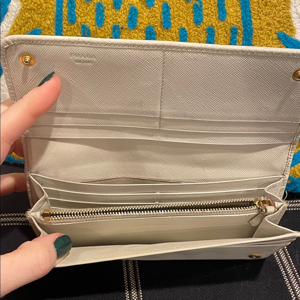 Prada Saffiano Leather Rare Wallet Flowers Cream Yellow As Is - Picture 9 of 16